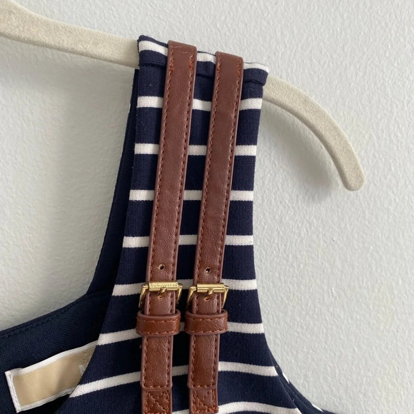 MICHAEL Kors  Coastal Navy White Striped Dress Leather Gold Buckles Small - Picture 8 of 15
